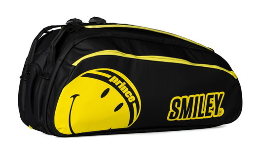 Prince x Smiley Tennis-Racketbag Tour 3 Comp (Schlägertasche, 3 Hauptfächer, Thermofach) 2025 schwarz 12er
